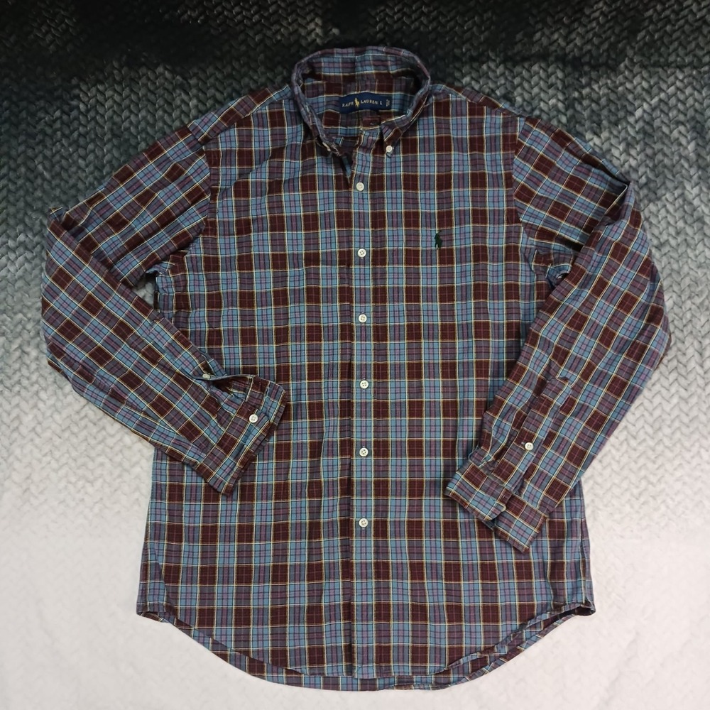 Ralph Lauren Men's Long Sleeve Plaid Shirt Size Large 100% Cotton‎